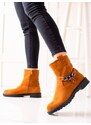 WEIDE Praktické oranžové dámské kotníčkové boty na plochém podpatku