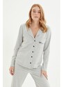 Trendyol Gray Cotton Embroidered Knitted Pajama Set