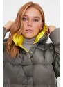 Trendyol Gray Oversized Hooded Yellow Lined Puffy Coat