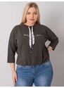 Fashionhunters Tmavá khaki halenka plus size velikosti s nápisem Perry