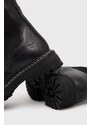 Kožené kotníkové boty Mustang dámské, černá barva, na plochém podpatku, lehce zateplené