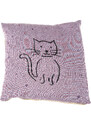 Polštář s vyšitou kočkou (povlak) - fialová, béžová