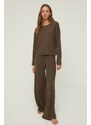 Trendyol Brown Corded Cotton Tshirt-Pants Knitted Pajama Set