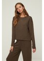 Trendyol Brown Corded Cotton Tshirt-Pants Knitted Pajama Set