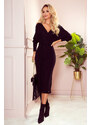 Zavinovací svetrové šaty s vázáním - černé pruhy - 356-3 - Numoco