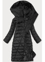 MONEY&YOU Dlouhá černá dámská zimní bunda s kapucí (MY043)