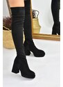 Fox Shoes Women's Black Suede Platform Heeled Boots