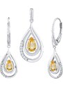 SILVEGO Luxusní stříbrný set šperků s pravým Citrínem a Brilliance Zirconia - náušnice a přívěsek FWS10130CI