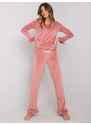 Fashionhunters Zaprášené růžové velurové pyžamo s kalhotami Camille RUE PARIS