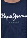 Bavlněné tričko s dlouhým rukávem Pepe Jeans tmavomodrá barva, s potiskem