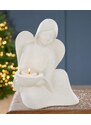 GILDE Keramický anděl se svícnem krémový, 11x15x19,6 cm