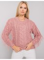Fashionhunters RUE PARIS Špinavě růžový svetr s třásněmi