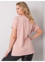 Fashionhunters Prachově růžová bavlněná halenka větší velikosti s krajkou