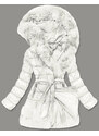 WAY MODE Prošívaná dámská zimní bunda v ecru barvě obšitá kožešinou (1209)