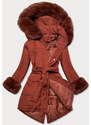STUDIO ELEVEN Dámská zimní bunda v cihlové barvě s páskem (F7039-5)