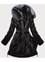 Ann Gissy Černý dámský zimní kabát s kožešinou (008)