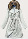 Ann Gissy Šedý dámský kabát s kožešinou (JC241)