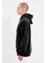 Trendyol Men's Basic Smoky Oversize/Wide-Fit Hooded Labeled Fleece Inner Cotton Sweatshirt