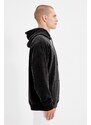 Trendyol Men's Basic Smoky Oversize/Wide-Fit Hooded Labeled Fleece Inner Cotton Sweatshirt