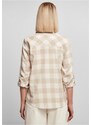 URBAN CLASSICS Ladies Turnup Checked Flanell Shirt - whitesand/lighttaupe