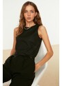 Trendyol Black Sleeveless Woven Linen Look Blouse