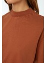 Trendyol Brown 100% Cotton Basic Stand Collar Knitted T-Shirt