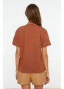 Trendyol Brown 100% Cotton Basic Stand Collar Knitted T-Shirt