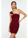 Trendyol Claret Red One-Shoulder Detailed Knitted Evening Dress