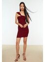 Trendyol Claret Red One-Shoulder Detailed Knitted Evening Dress