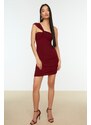 Trendyol Claret Red One-Shoulder Detailed Knitted Evening Dress