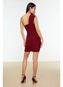 Trendyol Claret Red One-Shoulder Detailed Knitted Evening Dress