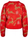 URBAN CLASSICS Ladies Short Oversized Christmas Cardigan - red/gold