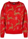 URBAN CLASSICS Ladies Oversized Christmas Sweater - red/gold