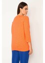 Şans Women's Plus Size Orange Pinstripe Blouse with Elastic Hem