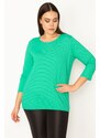 Şans Women's Plus Size Green Elastic Pinstripe Blouse