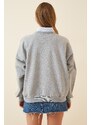 Happiness İstanbul Women's Gray Printed Raised Sweatshirt