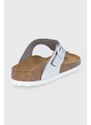 Kožené žabky Birkenstock Gizeh dámské, stříbrná barva, na plochém podpatku, 1003675-Silver