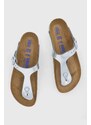 Kožené žabky Birkenstock Gizeh dámské, stříbrná barva, na plochém podpatku, 1003675-Silver