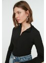 Trendyol Black Zipper Standing Collar Long Sleeved Flexible Knitted Body With Snap Button