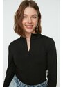 Trendyol Black Zipper Standing Collar Long Sleeved Flexible Knitted Body With Snap Button