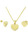 BM Jewellery Dámský set náušnice a řetízek s přívěskem srdce z chirurgické oceli zlatý S11138105