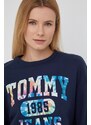 Bavlněná mikina Tommy Jeans dámská, tmavomodrá barva, s potiskem