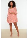 Trendyol Curve Pink Floral Patterned Chiffon Woven Dress