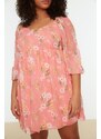 Trendyol Curve Pink Floral Patterned Chiffon Woven Dress