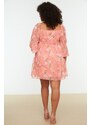 Trendyol Curve Pink Floral Patterned Chiffon Woven Dress