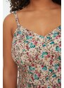 Trendyol Curve Beige Floral Patterned Woven Strap Dress