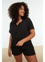 Trendyol Curve Black V-Neck Knitted Buttons Pajamas Set