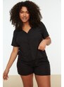 Trendyol Curve Black V-Neck Knitted Buttons Pajamas Set