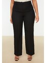 Trendyol Curve Black High Waist Rib Stitching Flared Leg Weave Trousers