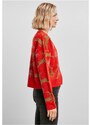 URBAN CLASSICS Ladies Short Oversized Christmas Cardigan - red/gold